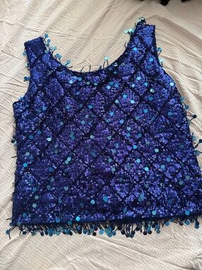 Blue Sequined Tank Top with Shimmering Paillettes